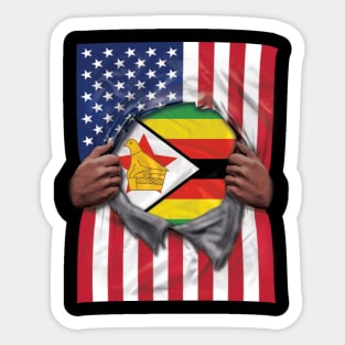 Zimbabwe Flag American Flag Ripped - Gift for Zimbabwean From Zimbabwe Sticker